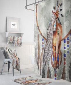 Travel Shower Curtain Boho Southwest Horse Shower Curtain