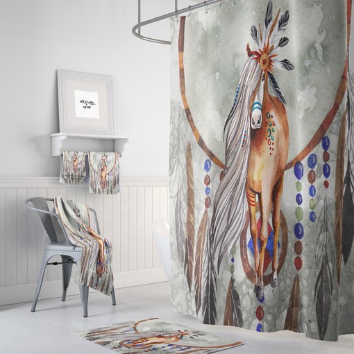 Travel Shower Curtain Boho Southwest Horse Shower Curtain