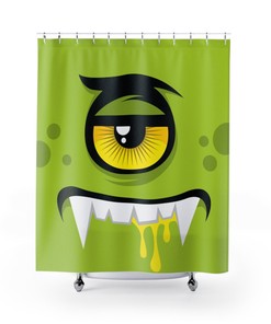 Travel Shower Curtain with Green Eye Monster Face for Kids Bathroom Decor