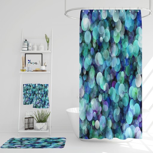 Trendy Blue Brokeh Shower Curtain with Optional Towels and Mat - Image 2