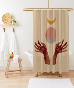 Trendy Cactus Boho Shower Curtain - Featuring Mid-Century Abstract Patterns and Eco-Friendly Material