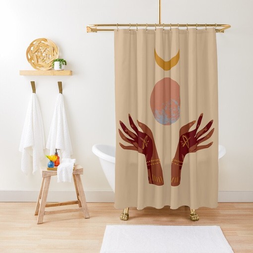 Trendy Cactus Boho Shower Curtain - Featuring Mid-Century Abstract Patterns and Eco-Friendly Material