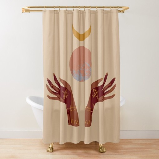 Trendy Cactus Boho Shower Curtain - Featuring Mid-Century Abstract Patterns and Eco-Friendly Material - Image 2