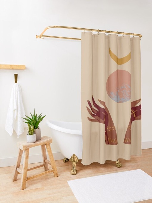 Trendy Cactus Boho Shower Curtain - Featuring Mid-Century Abstract Patterns and Eco-Friendly Material - Image 3