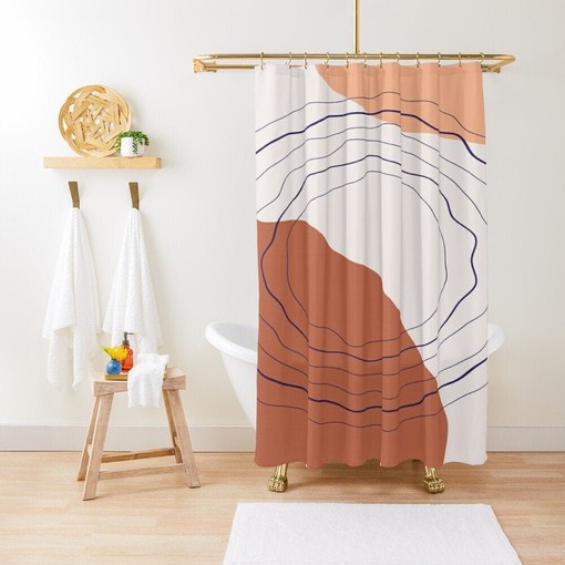 Trendy Circle Abstract Shower Curtain in Minimalistic Design with Eco-Friendly, Durable and Waterproof Material