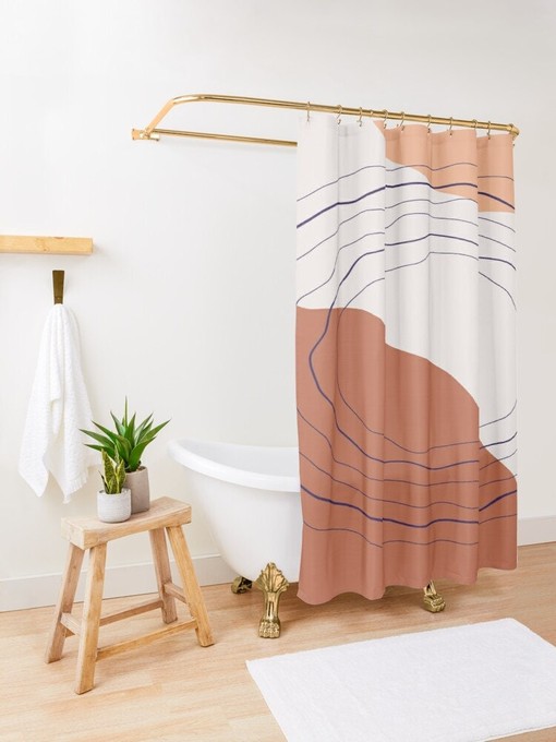 Trendy Circle Abstract Shower Curtain in Minimalistic Design with Eco-Friendly, Durable and Waterproof Material - Image 2