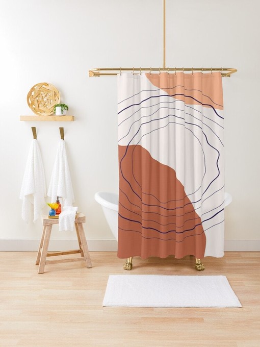 Trendy Circle Abstract Shower Curtain in Minimalistic Design with Eco-Friendly, Durable and Waterproof Material - Image 3