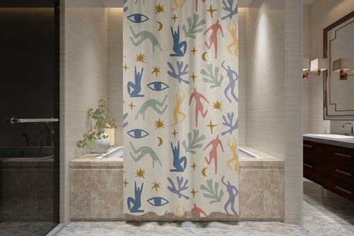 Trendy Disney Boho Abstract Patterns Shower Curtain - Eco-Friendly and Water-Resistant with Hooks Included