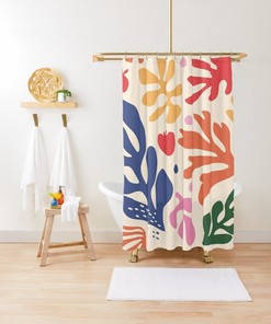 Trendy Mid-Century Abstract Plant Patterns Disney Boho Shower Curtain - Eco-Friendly and Water-Resistant Decoration