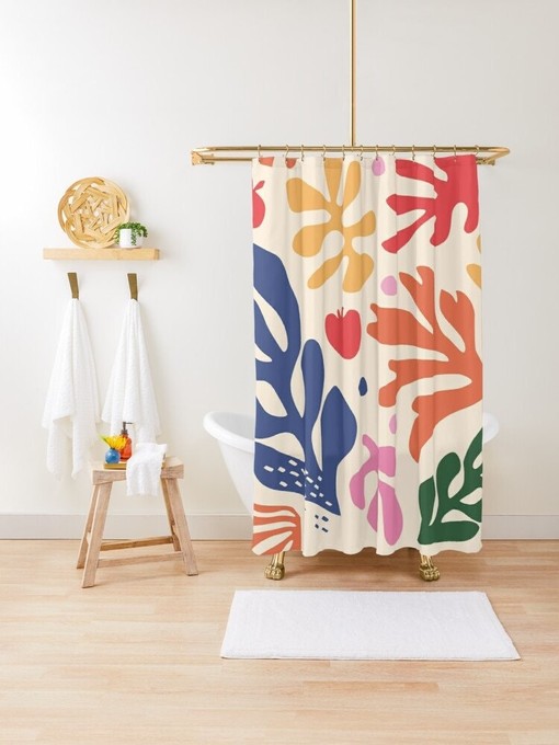 Trendy Mid-Century Abstract Plant Patterns Disney Boho Shower Curtain - Eco-Friendly and Water-Resistant Decoration