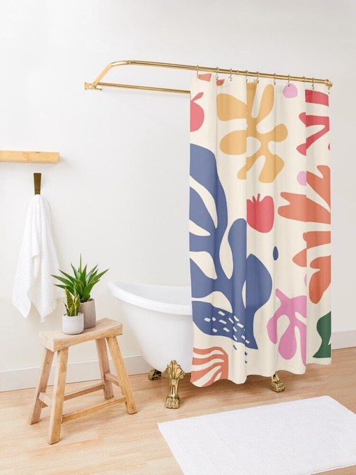 Trendy Mid-Century Abstract Plant Patterns Disney Boho Shower Curtain - Eco-Friendly and Water-Resistant Decoration - Image 2