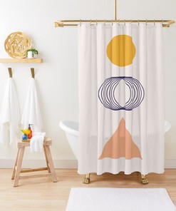 Trendy Minimalist Earth Colors Abstract Shower Curtain with Unique Art Curtain and Extra-Durable Water Resistance
