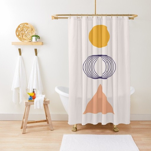 Trendy Minimalist Earth Colors Abstract Shower Curtain with Unique Art Curtain and Extra-Durable Water Resistance