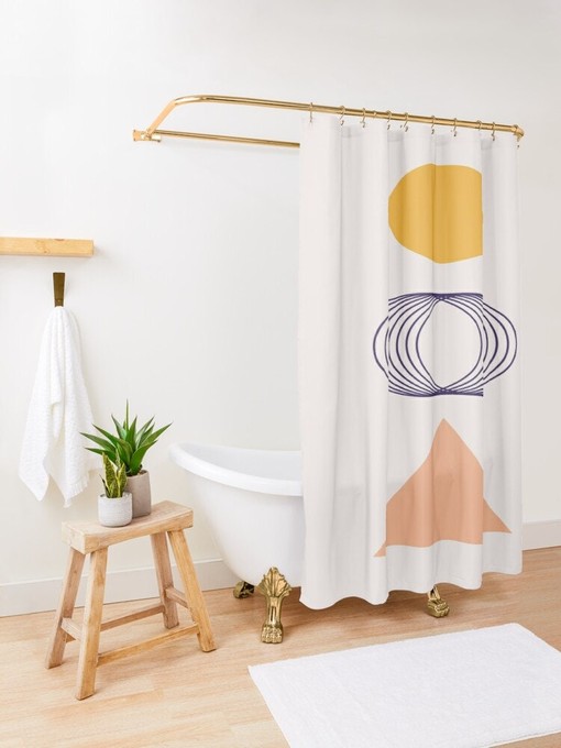 Trendy Minimalist Earth Colors Abstract Shower Curtain with Unique Art Curtain and Extra-Durable Water Resistance - Image 2