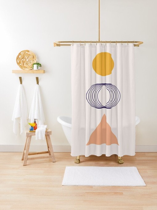Trendy Minimalist Earth Colors Abstract Shower Curtain with Unique Art Curtain and Extra-Durable Water Resistance - Image 3