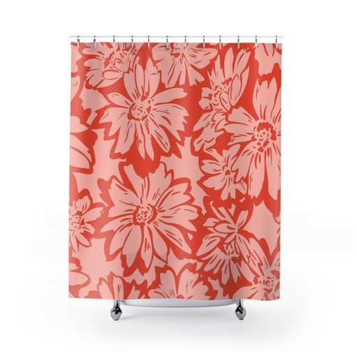 Trendy Modern Flower Print Shower Curtain for a Housewarming Gift - Vibrant and Chic Bathroom Decor