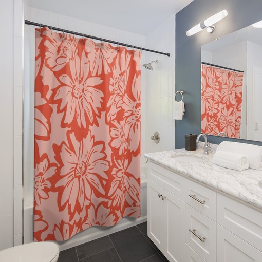 Trendy Modern Flower Print Shower Curtain for a Housewarming Gift - Vibrant and Chic Bathroom Decor - Image 2