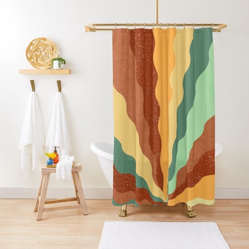Trendy and Colorful Abstract Boho Shower Curtain - Featuring Eco-Friendly Material and Hooks Included