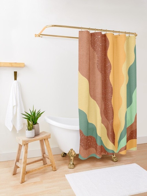 Trendy and Colorful Abstract Boho Shower Curtain - Featuring Eco-Friendly Material and Hooks Included - Image 2