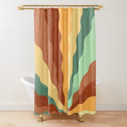 Trendy and Colorful Abstract Boho Shower Curtain - Featuring Eco-Friendly Material and Hooks Included - Image 3