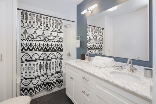 Tribal Line Art Shower Curtain | Black and White Bathroom Decor | Bohemian Theme | Customizable - Image 2