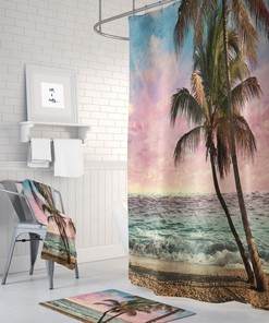 Tropical Beach Shower Curtain Set - Add a Touch of Vacation to Your Bath Decor
