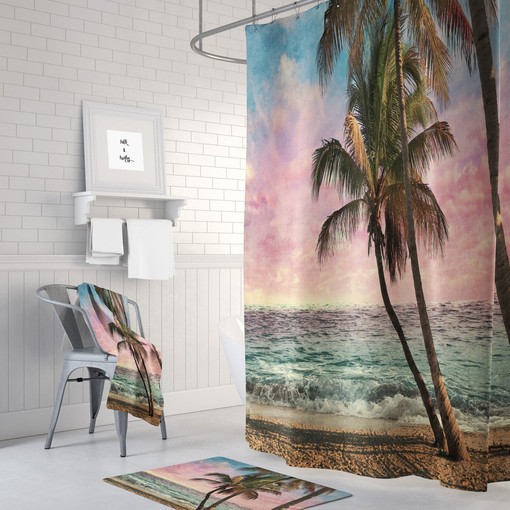Tropical Beach Shower Curtain Set - Add a Touch of Vacation to Your Bath Decor