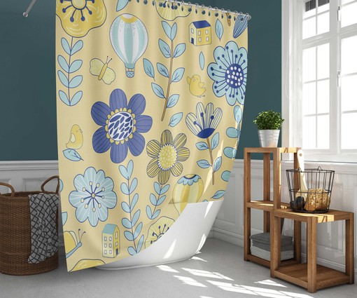 Tropical Birds Shower Curtain | Summer Flowers Botanical Floral Print | Fabric Bathroom Curtain | Home Bath Decor
