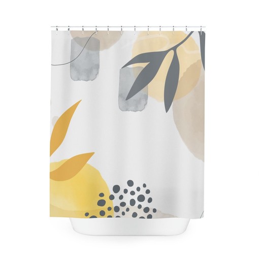 Tropical Contemporary Abstract Art Shower Curtain, Neutral Warm Earth Tones with Lakehouse Leaves Design - Image 3