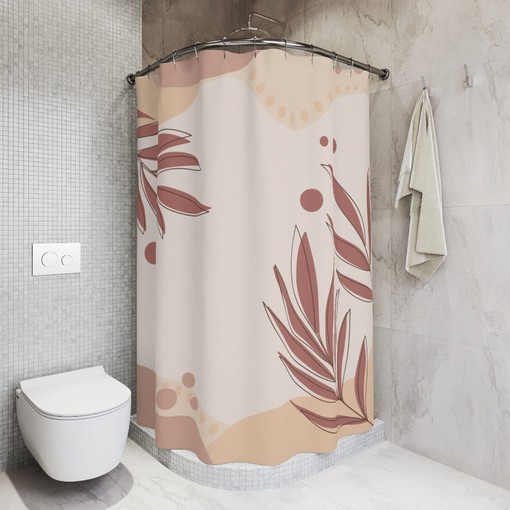 Tropical Contemporary Abstract Art Shower Curtain or Mat, Warm Earth Tones with Leaf Design - Image 2