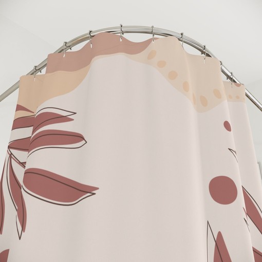 Tropical Contemporary Abstract Art Shower Curtain or Mat, Warm Earth Tones with Leaf Design - Image 3