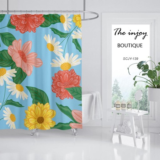 Tropical Floral Shower Curtain with Hooks, Customizable Size, Plant Bathroom Decor - Image 2