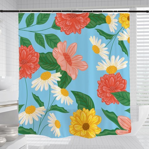 Tropical Floral Shower Curtain with Hooks, Customizable Size, Plant Bathroom Decor - Image 3