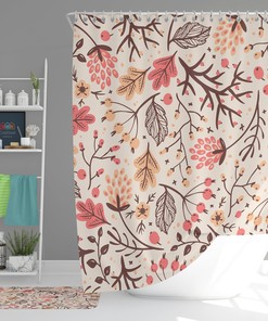 Tropical Flowers Pattern Fabric Chic Pink Botanical Floral Boho Shower Curtain