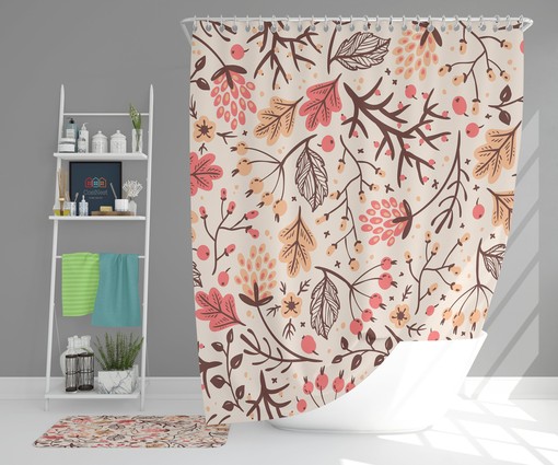 Tropical Flowers Pattern Fabric Chic Pink Botanical Floral Boho Shower Curtain