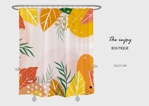 Tropical Flowers Print Shower Curtain with Hooks, Waterproof Bathroom Curtain