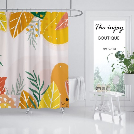 Tropical Flowers Print Shower Curtain with Hooks, Waterproof Bathroom Curtain - Image 2