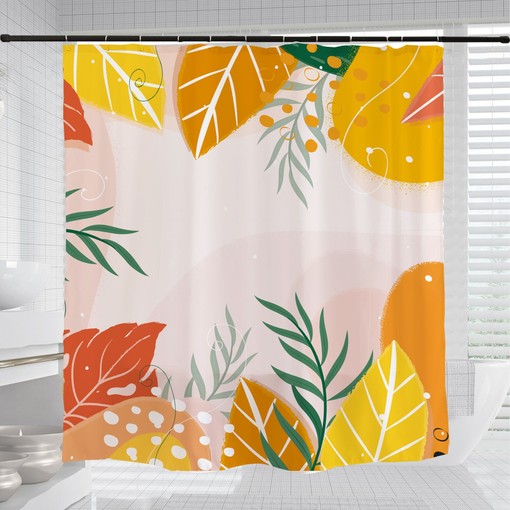 Tropical Flowers Print Shower Curtain with Hooks, Waterproof Bathroom Curtain - Image 3