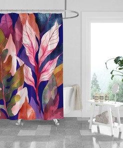 Tropical Foliage Shower Curtain Set with Coordinating Towels and Mat for Exotic Vibes