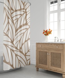 Tropical Leaf Mid Century Modern Shower Curtain - Minimalist Abstract Design for Bathroom