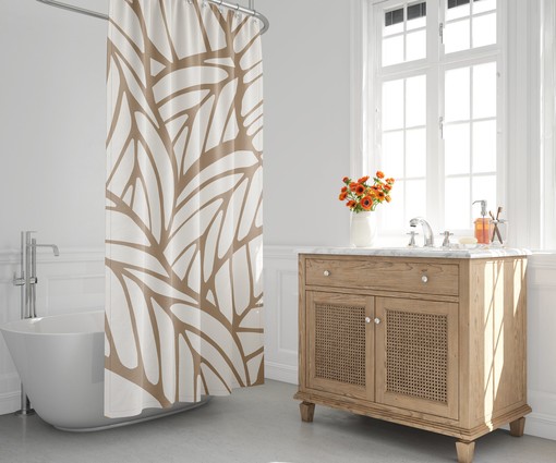 Tropical Leaf Mid Century Modern Shower Curtain - Minimalist Abstract Design for Bathroom
