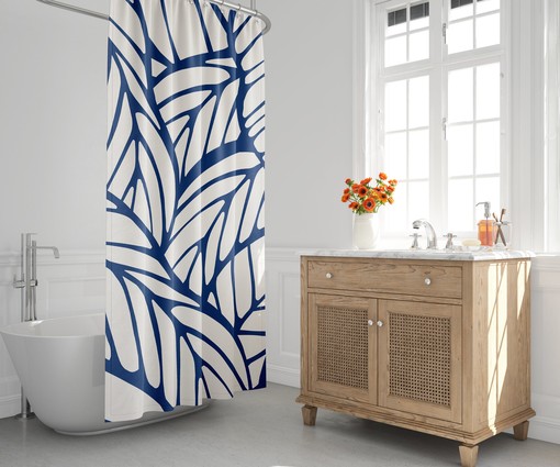 Tropical Leaf Mid Century Modern Shower Curtain - Minimalist Abstract Design for Bathroom Decor