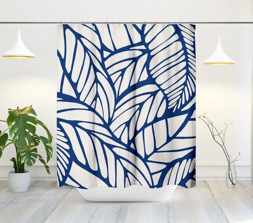 Tropical Leaf Mid Century Modern Shower Curtain - Minimalist Abstract Design for Bathroom Decor - Image 2