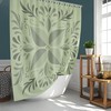 Tropical Leaves Colorful Shower Curtain | Green Leaves Graphic Botanical Linen Bathroom Curtain and Mat