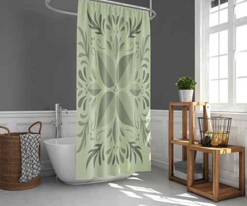 Tropical Leaves Colorful Shower Curtain | Green Leaves Graphic Botanical Linen Bathroom Curtain and Mat - Image 3