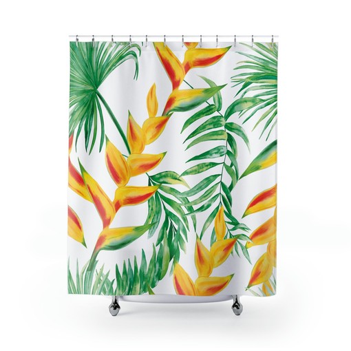 Tropical Lobster Claws Shower Curtain, Exotic Botanical Jungle Bathroom Decor, Bath Curtain - Image 2