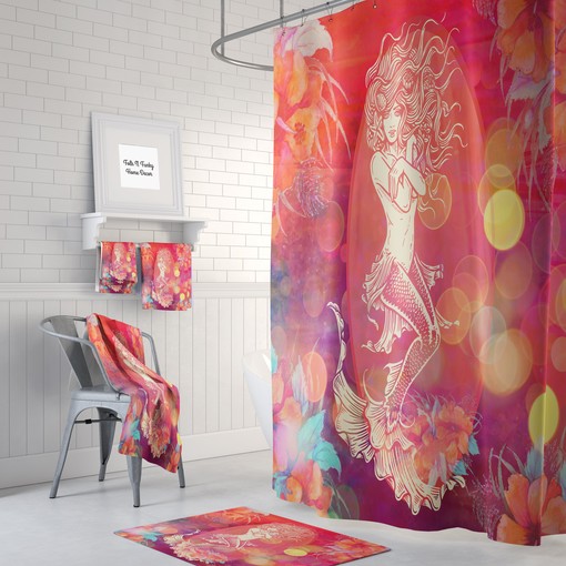 Tropical Mermaid Bath Mat and Towels with Shower Curtain | tropical bathroom decor