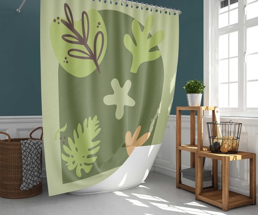 Tropical Monstera Fabric Abstract Bohemian Green Leaves Shower Curtain