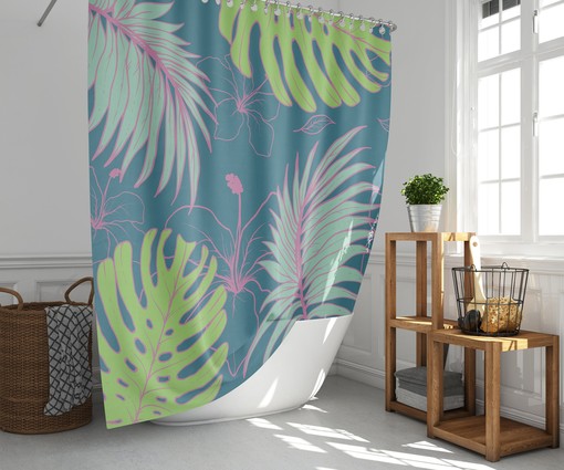 Tropical Palm Leaf Botanical Shower Curtain | Monstera Forest Print | Bathroom Decor