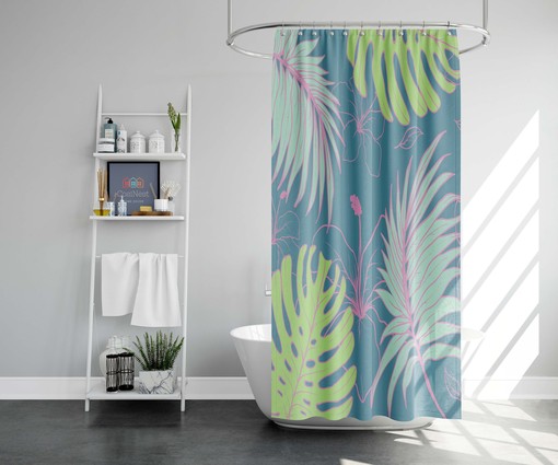 Tropical Palm Leaf Botanical Shower Curtain | Monstera Forest Print | Bathroom Decor - Image 2